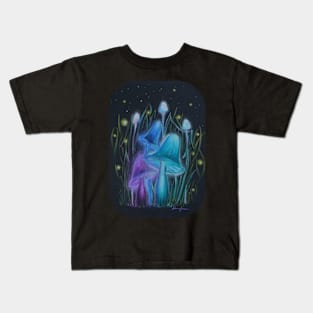 Fireflies and Psychadelic Mushrooms Glowing in the Dark Kids T-Shirt